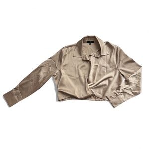 Champagne Satin Button-Up Crop Blouse | Size Medium | Chic & Polished